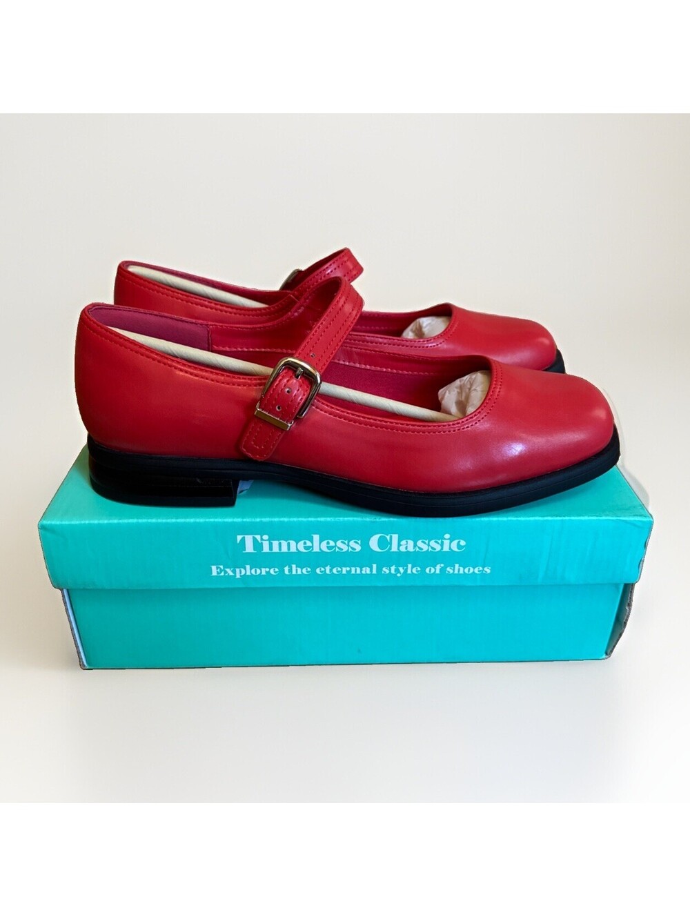 NIB Ankis Mary Jane Flats Women Red Buckle Strap Size 8.5